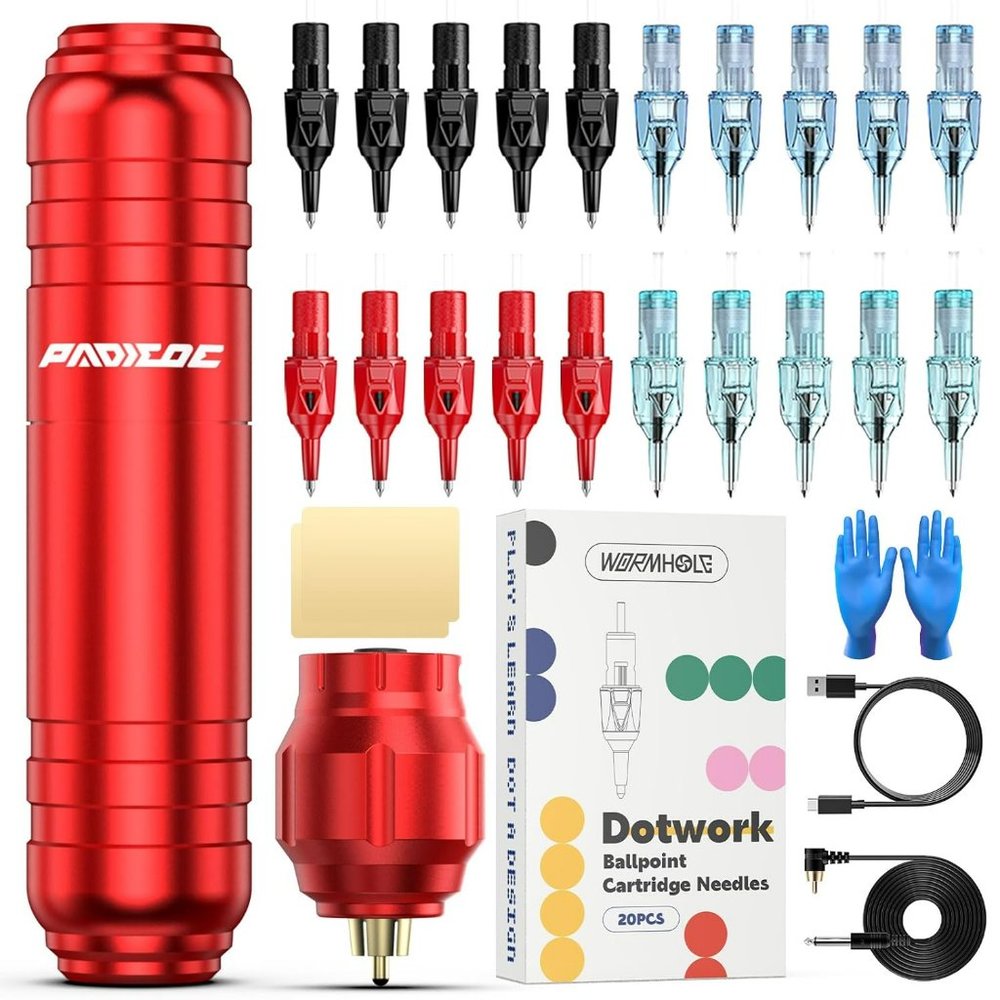 Padieoe Tattoo Gun Kit Wireless Tattoo Machine Kit Dotwork Practice Complete Tat